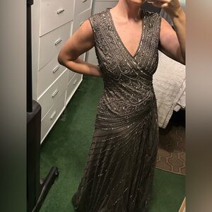 Christina Wu Beaded Maxi Dress in Gray